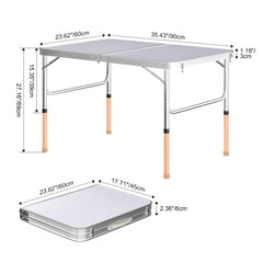 Folding Picnic Table Aluminum Camping Table Lightweight 3 Gear Adjustable Height Portable Folding Table with Carry Handle Adjustable Garden Outdoor Picnic Table Kitchen Work Top Table, White, 120x60x70/62/55cm