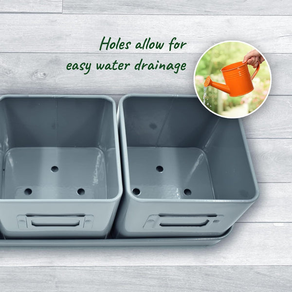 Herb Pots for Kitchen Windowsill - Set of Herb Planter Indoor with Leather Handled Tray - Ideal for an Indoor Herb Garden, Plants and Flowers - Labels Included
