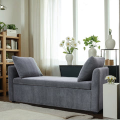 1pc Modern Grey Velvet Storage Ottoman Bench - Lift-Top Padded Seat with 2 Decorative Pillows | Multi-Functional Toy Chest & Shoe Organizer for Entryway, Living Room & Bedroom (Space-Saving Design)
