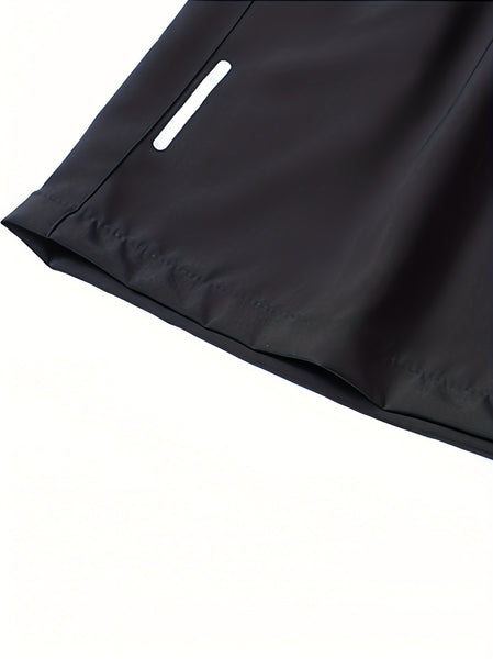 5pcs Men'S Outdoor Sports Quick-Dry Shorts, Breathable Comfort Spandex Blend with Zipper Pockets And Drawstring, Featuring Silvery Reflective Strips, Elastic Waistband, Suitable for Climbing, Tennis, Running, And Outdoor Activities
