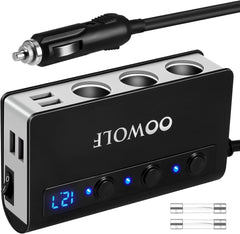 OOWOLF Cigarette Lighter Adapter 140W Cigarette Lighter USB Charger with 12V USB Socket Dual Plug/Port & Extension Lead Fast Charge for All Car Devices