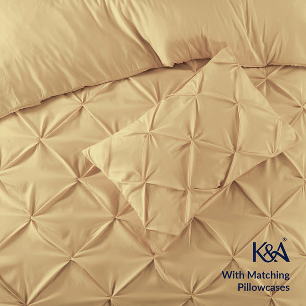 K&A® Pintuck Pinch Pleat Duvet Cover Set with Zipper Closure including Pillowcase – Ultrasoft Brushed Microfiber – Easy Care & Machine Washable
