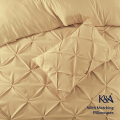 K&A® Pintuck Pinch Pleat Duvet Cover Set with Zipper Closure including Pillowcase – Ultrasoft Brushed Microfiber – Easy Care & Machine Washable