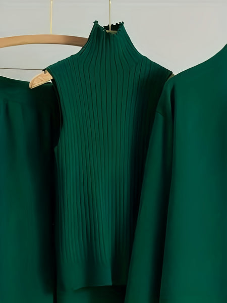 2025 newest suit high elasticity Women's loose suit, long wide-legged pants + shawl cardigan + turtleneck sweater fashion three-piece set Can be worn up to 70kg Suitable for female