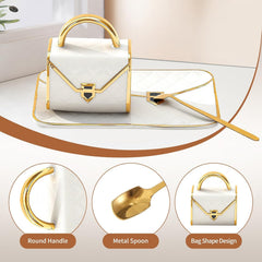 Porcelain Tea Cup and Saucer Set with Spoon, 310ml Handbag Style Ceramic Coffee Cup, High-Temperature Fired, Hand-Glazed with Gold Detailing