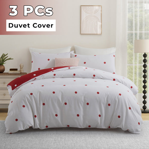 3pcs Reversible Polka Dot Duvet Cover Set – Hotel Quality, Soft & Breathable Microfiber, with Pillowcases, Button Closure, Machine Washable, Wrinkle Free & Durable