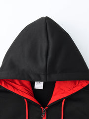 Men'S Bold Print Urban Streetwear Pullover Hoodie & Pants Set - Black & Red with 