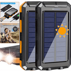 20000mAh Portable Solar Power Bank, Portable Solar Mobile Phone Charger, Camping External Battery Charger for Mobile Phones, 2 USB/ LED Flashlights with Compass for Outdoor Activities