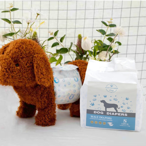 Disposable Dog Nappies Male, Male Dog Wraps, 12pcs Dog Belly Bands, Wetness Indicator, Super Absorbent, Leak-Proof, Incontinence,Stretchy Pants, 4 Size for 3 - 25kg Male Dog