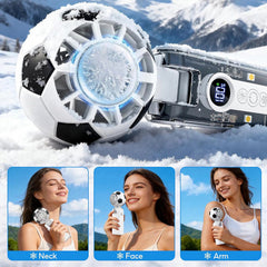 Portable Handheld Turbo Fan with Ice Cooler, 5-Speed Wind, Soccer-Shaped Mini Personal Fan, 3600Mah Football Rechargeable Pocket Fan for Travel/Outdoor/Office, 180° Adjustable