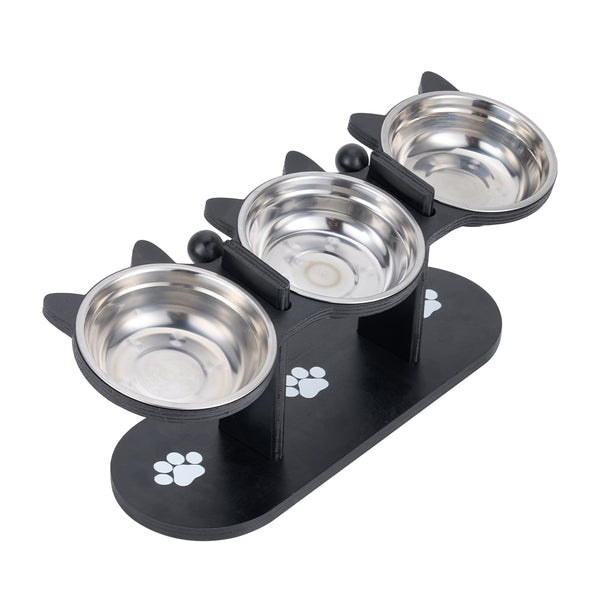 Indoor Raised Feeding Bowl Set for Cats and Dogs Pet Feeding Station with 3 Bowls and Tilted Design for Comfortable Eating Experience 32x13x15cm