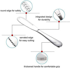 Koksi Butter Knife, 3 in 1 Stainless Steel Spreader Serrated Edge Shredding Slots Easy to Hold for Bread Butter Cheese Jam Slicer