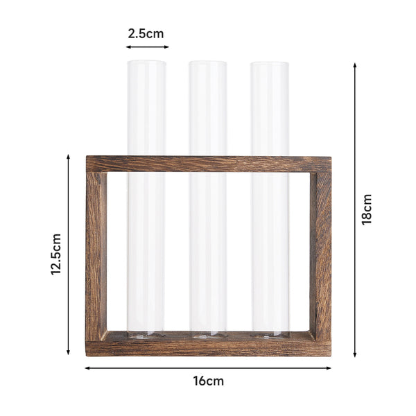 Multi-Tube Plant Propagation Station with Wooden Stand & Metal Swivel Holder, Desktop Retro Plant Terrarium Bulb Vase for Indoor Hydroponic Flowers, Tabletop Glass Planter Housewarming Gifts for Plant Lovers, 28x13.8cm (3 Tubes)