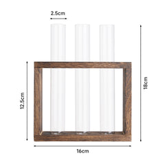 Multi-Tube Plant Propagation Station with Wooden Stand & Metal Swivel Holder, Desktop Retro Plant Terrarium Bulb Vase for Indoor Hydroponic Flowers, Tabletop Glass Planter Housewarming Gifts for Plant Lovers, 28x13.8cm (3 Tubes)