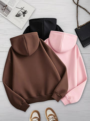 Women's Solid Color 3pcs Set Hooded Sweatshirt with Kangaroo Pocket and Drawstring Hood