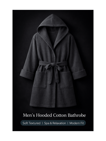 Men'S Hooded Cotton Bathrobe – Ultra Soft Terry Cloth Spa Robe with Adjustable Belt & Deep Pockets – Knee Length Luxury Home & Hotel Dressing Gown