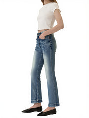 Women's High-Waist Flared Jeans, Vintage Light Blue Stone-Washed Distressed Stretch Denim, Bootcut Jeans, Y2K Vintage Street Style, Jeans, Versatile Long Jeans for Daily Casual Wear, Women's All-Season Style