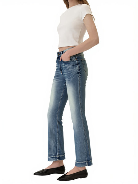 Women's High-Waist Flared Jeans, Vintage Light Blue Stone-Washed Distressed Stretch Denim, Bootcut Jeans, Y2K Vintage Street Style, Jeans, Versatile Long Jeans for Daily Casual Wear, Women's All-Season Style