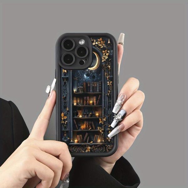 Phone Case - A Fashionable And Artistic Moon-Themed Bookshelf Design, Perfect for Both Men And Women. It'S a Straightforward Yet Distinctive Case, Compatible with for Iphone 17, 16, 15, 14, 13, 12, 11, XS, XR, X7, 8 Plus, Pro Max