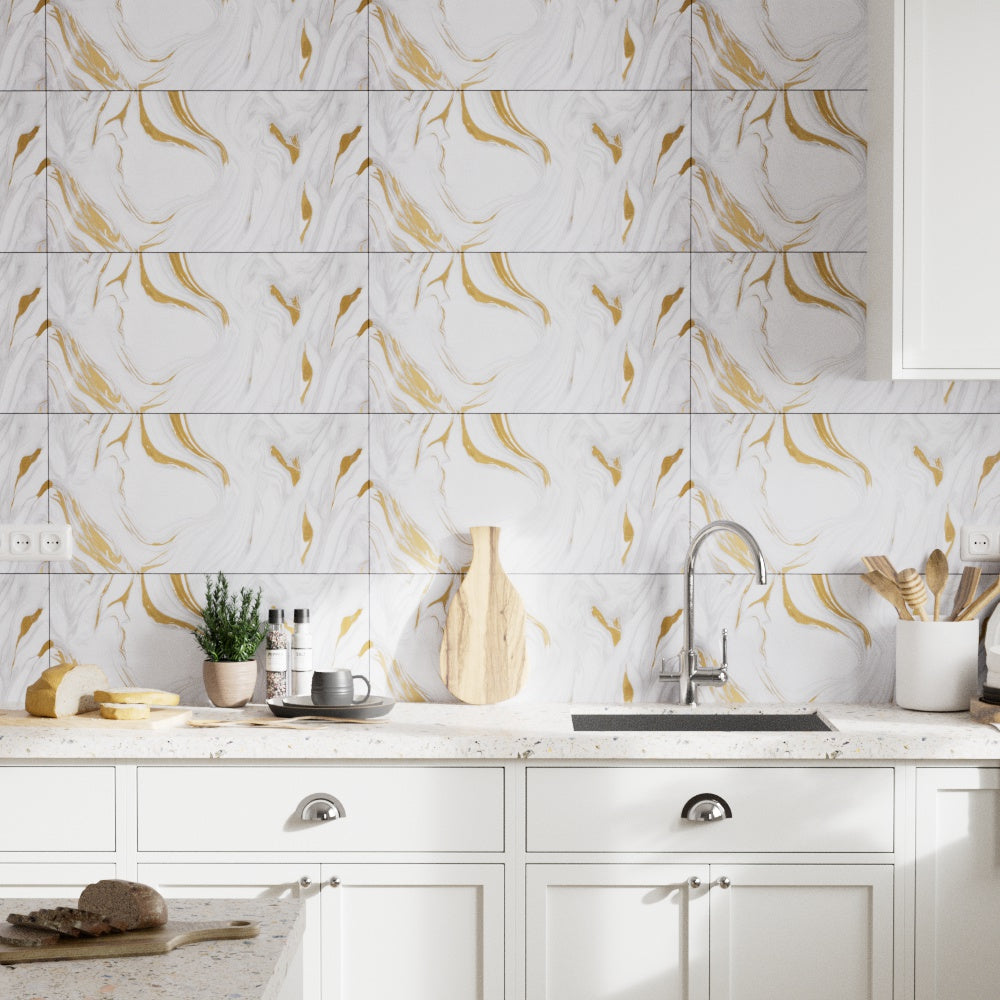 10/20/30/40PCS Marble Effect Tile Stickers 30x60cm - Self Adhesive PVC Wall Panels, Waterproof & Oil-Proof for Kitchen Backsplash, Bathroom & Bedroom Decor