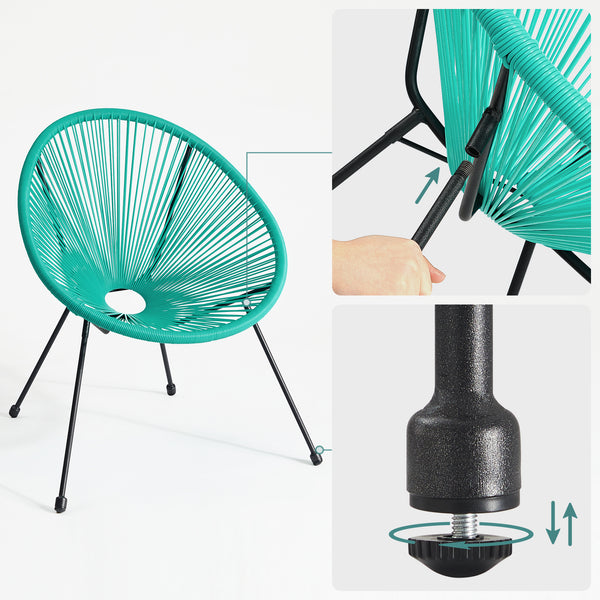 Garden Patio Furniture Set 3pcs, Acapulco Chair, Outdoor Seating, Glass Top Table and 2 Chairs, Indoor and Outdoor Conversation, Black,Green