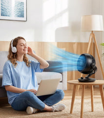 Desktop Air Circulator Fan, Quiet Three-Speed Desktop Fan, 80° Oscillation, 100° Adjustable Tilt, 12-Meter Long-Distance Air Delivery, Removable Front Cover, Black, Suitable for Bedroom/Office.