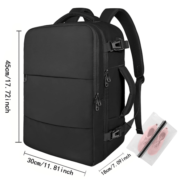 Large 45x36x20 Black Laptop Backpack for Women, Cabin Bag for EasyJet Underseat Use, Carry On Rucksack with Shoe Pouch, Organiser Pockets for Office, School, Travel and Daily Commute