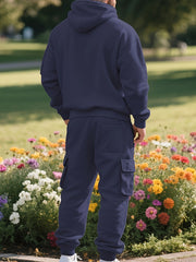 Men'S Fashion Casual Athletic Hooded Zipper Decor Casual Set