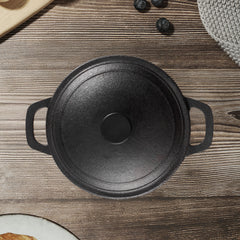 1PC Heavy Duty Double Striped Cast Iron Pot | Black Household Cast Iron Pot | with Double Ears, Suitable for Camping, Picnicking, Kitchen Cooking, Size 24 * 24 * 11cm