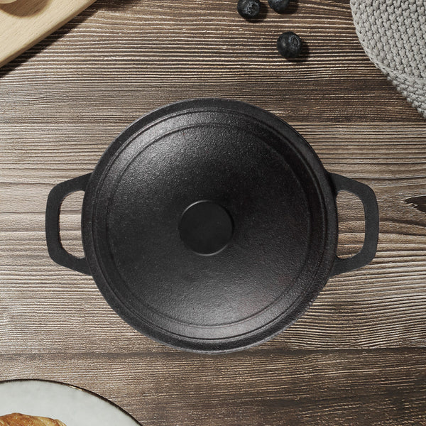 1PC Heavy Duty Double Striped Cast Iron Pot | Black Household Cast Iron Pot | with Double Ears, Suitable for Camping, Picnicking, Kitchen Cooking, Size 24 * 24 * 11cm