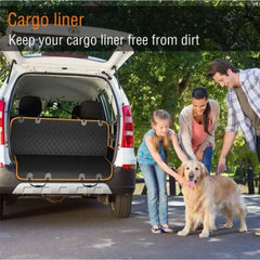 Quilted Waterproof Dog Car Seat Cover with Safety Harness - Scratch And Wear Resistant Fit for Cars Trucks SUVs - Black And Orange Polyester Pet Hammock for Travel