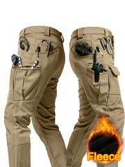 1PC Men's -Lined Warm Tactical Cargo Pants, Thick Winter Style, Multi-Pocket, Windproof Snowproof, Micro-Stretch Fabric, Suitable for Outdoor Hiking, Fishing, Casual Outings, No Belt