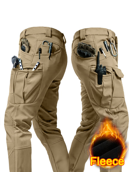 1PC Men's -Lined Warm Tactical Cargo Pants, Thick Winter Style, Multi-Pocket, Windproof Snowproof, Micro-Stretch Fabric, Suitable for Outdoor Hiking, Fishing, Casual Outings, No Belt