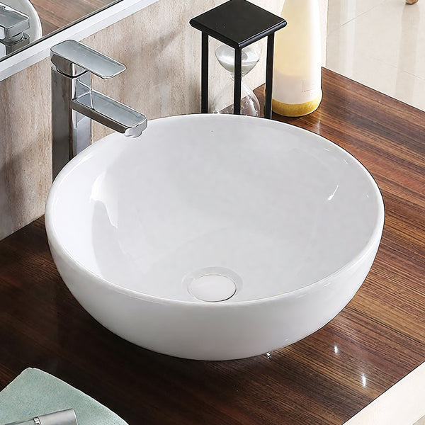 Round Ceramic Counter Top Sink Hand Washing Bowl Bathroom Toilet Cloakroom Basin with Waste Pipe Kits 320*320*130mm