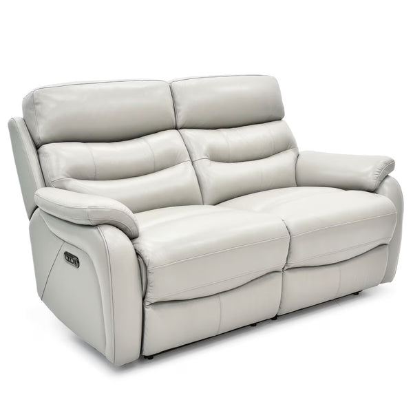 Fletcher Light Grey Leather Power Reclining 2 Seater Sofa with Power Headrest