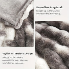 Luxury King Size Faux Fur Blanket, Double Sided Bubble Plush Throw, Machine Washable & Anti-Shedding, Oversized Warm Bedspread for Bed Sofa, Perfect Valentine's Day Gift for Couples - All-Season Faux Fur Throw Blanket - 274.32x228.6 cm - Printed Grey