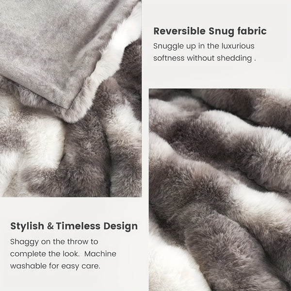 Luxury King Size Faux Fur Blanket, Double Sided Bubble Plush Throw, Machine Washable & Anti-Shedding, Oversized Warm Bedspread for Bed Sofa, Perfect Valentine's Day Gift for Couples - All-Season Faux Fur Throw Blanket - 274.32x228.6 cm - Printed Grey