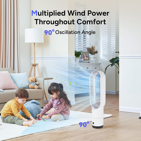  Bladeless Tower Fan 25 Inch, 6-In-1 Cooling Air Purifier Fan with Oscillation, Timer, 10 Speeds, Powerful & Quiet Portable Floor Fan for Office Bedroom (Gold)