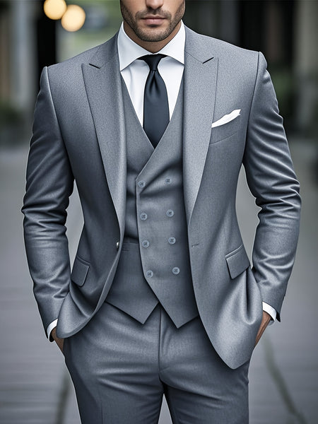 Fashion Men's Leisure Boutique Slim Fit Light Business Suit Set, Wedding Ball Dress Jacket + Vest + Pants 3pcs Suit.