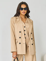 Women's Commuter Notch Lapel V-Neck Button Tailored Blazer Jacket, Minimalist Outerwear