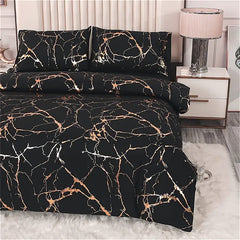 Gold Marble Print Quilt Cover and Pillowcase Bedding Set, Light Luxury High-end Creative Design Bedding Three-piece Set, 2 Pillowcases and 1 Quilt Cover, Soft and Comfortable Bed Three-piece Set for All Seasons, Black