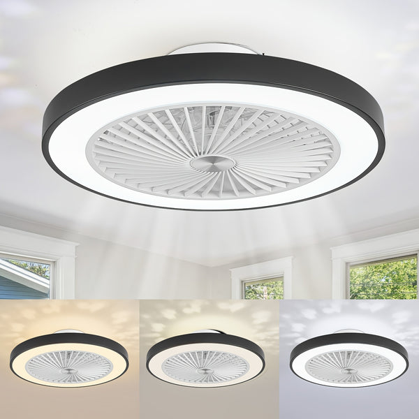 Ceiling Fans with Lights And Remote, 48.26cm Flush Mount LED Dimmable Ceiling Fan, 6 Wind Speed Reversible Quiet, 3000-6500K Color Temperature Low Profile Ceiling Fan, Ceiling Fans with Lights for Bedroom, Dining Room And Living Room
