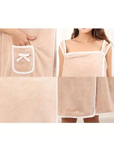 Women'S Coral Fleece Bathrobe, 1 Count Soft Absorbent Bath Skirt, Ladies Wearable Bath Towel, Bathrobe for Beach Spa Sauna Shower