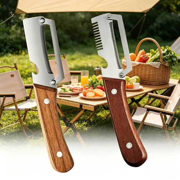 2pcs Stainless Steel Peeler And Slicer with Wooden Handle And Ideal for Sugarcane, Fruits, And Vegetables | Multifunctional, Durable Peeling Tool And Vegetable Slicer, Perfect for Parties And Picnics