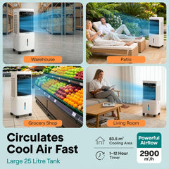 SereneLife Portable Air Cooler 25L – 1700 CFM Evaporative Cooling Fan with Ice Packs 60° Oscillation Timer Quiet Energy Efficient for Large Room Home Office Bedroom