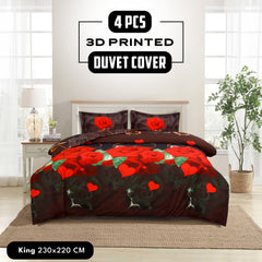 4pcs Printed Duvet Cover Set, Soft Comfortable Multi-design Printed Bedding Set, For Bedroom, Guest Room (1 Fitted sheet + 2 Pillowcases + Without Core) Trendy Design, Soft Fabric, Brushed Material, Lightweight