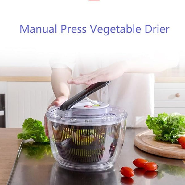 Large Manual Lettuce Spinner & Fruits Vegetable Washer Dryer with Rotary Handle, Salad Spinner, Tastier Salads, 24*17*24cm