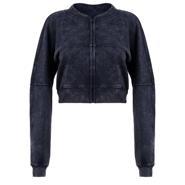 Women Acid Wash Zip Tracksuit Straight Leg Joggers - Stylish Female Jacket - Womenswear Full Sleeve Casual Comfort Zip Style Drawstring Pant
