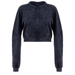 Women Acid Wash Zip Tracksuit Straight Leg Joggers - Stylish Female Jacket - Womenswear Full Sleeve Casual Comfort Zip Style Drawstring Pant