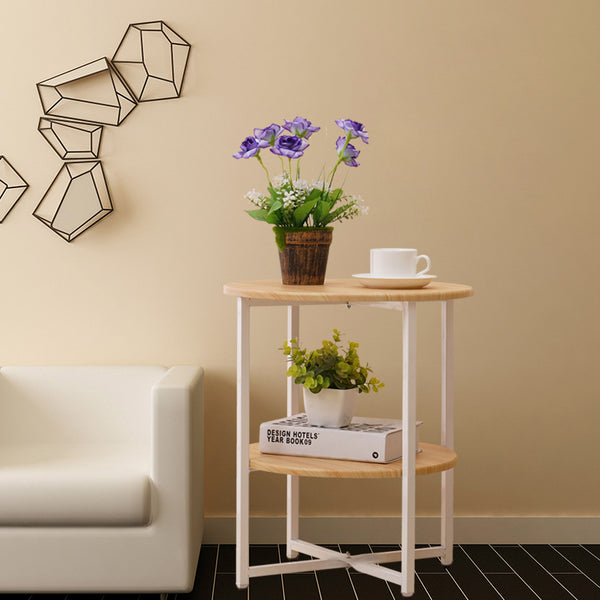 2-Tier Round Side Table - Multi-Level Storage Coffee Table for Plants/Lamps, Space-Saving Sofa/Bedside Organizer (15.75×15.75×18.5